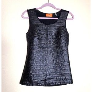 Patrizia Luca Milano Top Black Size S Vegan Faux Leather Textured Front